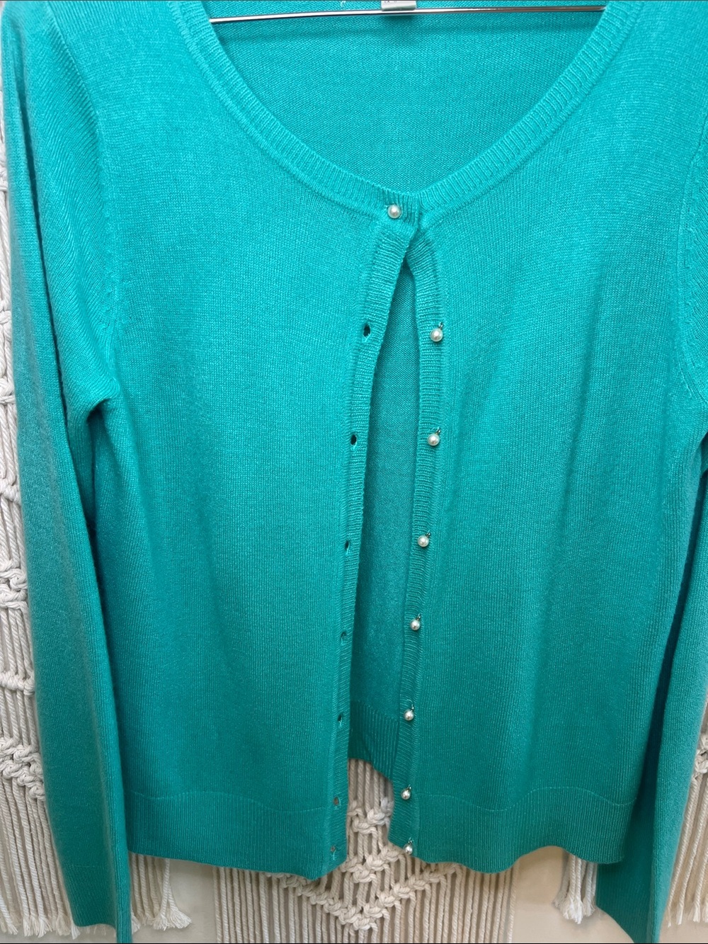 Forever 21 Teal Pearl-Button V‑Neck Cardigan - Picture 4 of 5